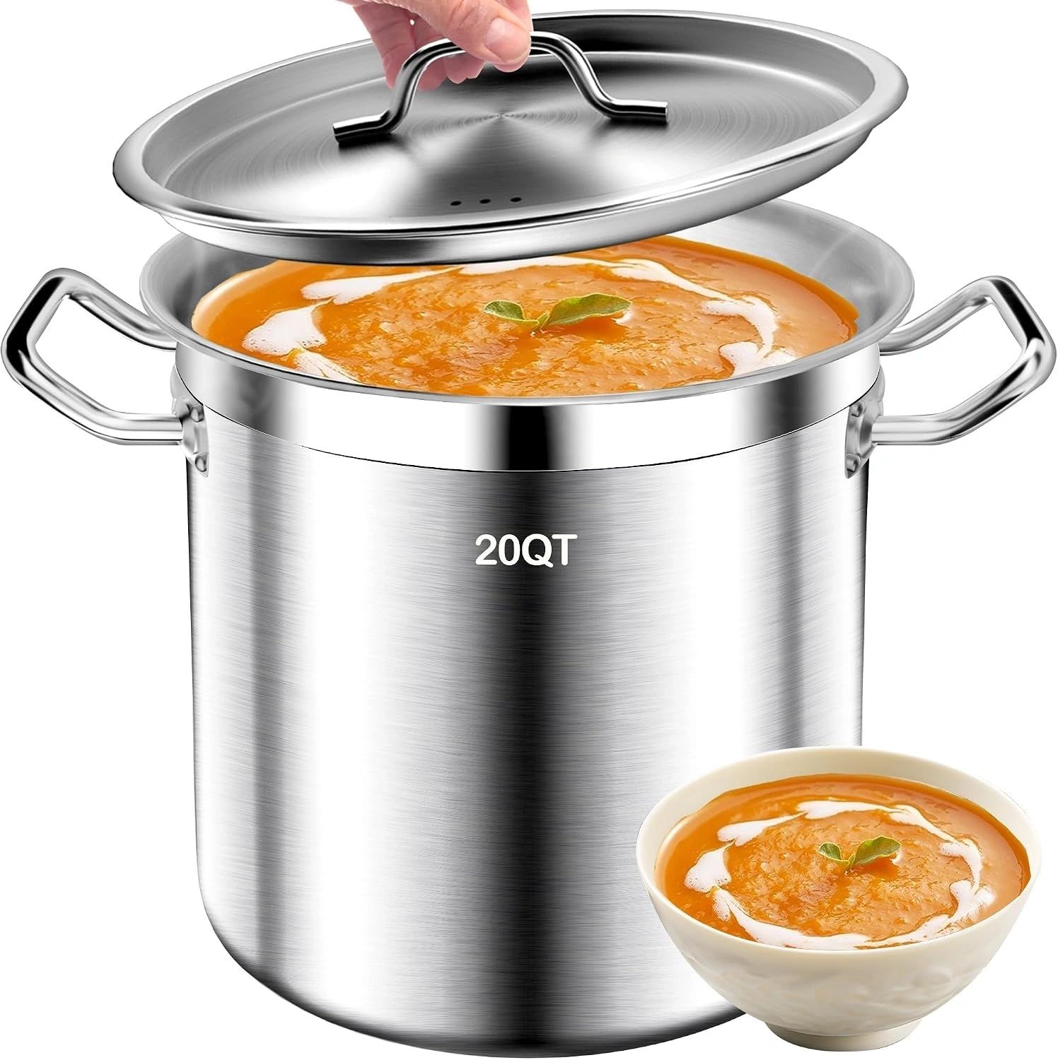 Stock Pot 20QT Stainless Steel Stockpot with Lid, Heavy Duty Tri-Ply Bottom